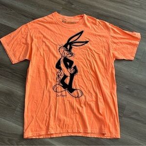 Bugs Bunny Lifted Velvet Print Neon Orang Six Flags T-shirt men Sz Large